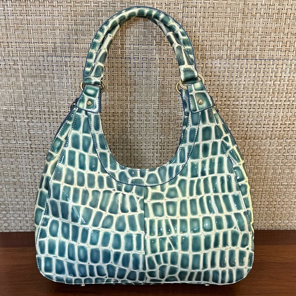 🌟HP🌟VTG 2000 Glossy Teal Mock Croc Vinyl Hobo Shoulder Bag C. Lapson Italy - Picture 10 of 16
